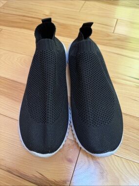 Black Knit Slip-On Sneakers with White Sole